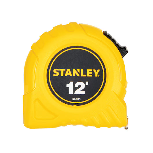 The STANLEY Visibility Tape Rule is a yellow, high-visibility tape measure with an ergonomic grip and a black circular label featuring STANLEY 12 30-485 on the front.